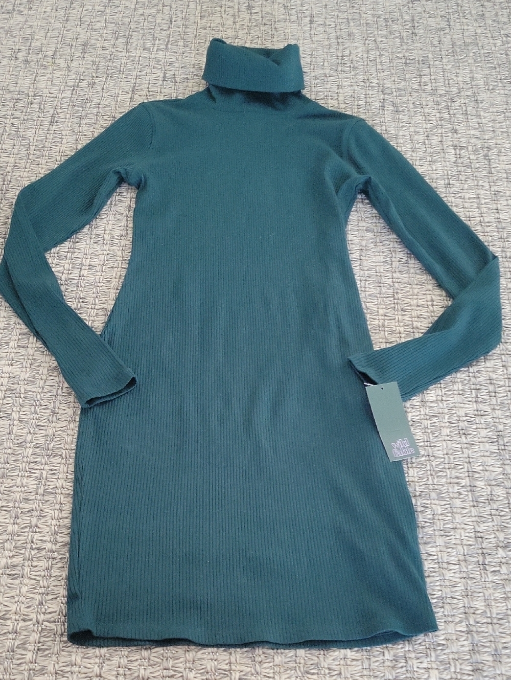 Wild Fable Teal Ribbed Turtleneck Long Sleeve Dress XS